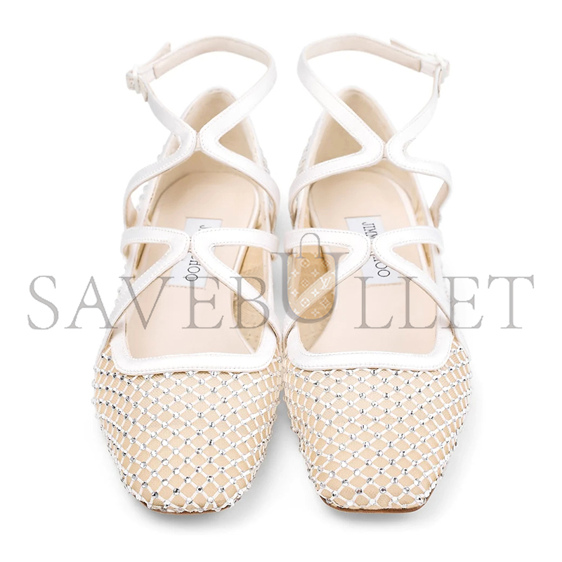 Ji*y Ch* astoria flat white crystal mesh satin flats astoriaflatqhs